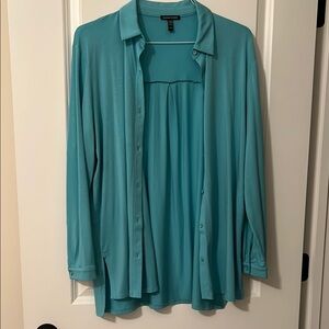 Eileen Fisher Blue Relaxed Button Down Shirt with Notched Collar